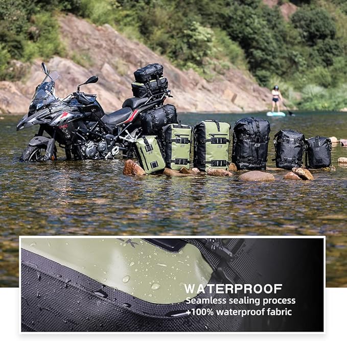 Rhinowalk Motorcycle Tail Bag Motorbike Side Bag 8L Full Waterproof Motor Saddle Pannier Bag Rear Rack Trunk Professional Motor Accessories-Green