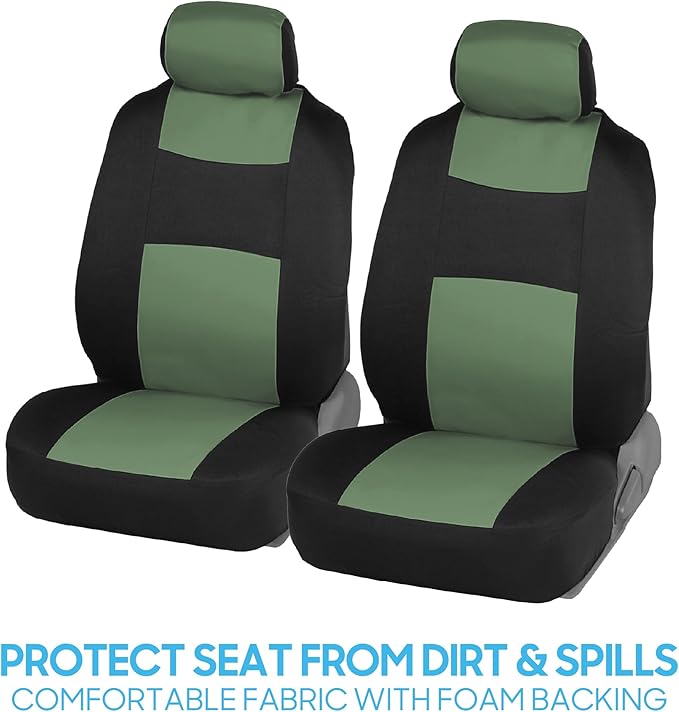 BDK PolyPro Car Seat Covers Full Set in Green on Black, Front and Rear Split Bench Seat Covers for Cars, Easy to Install Car Seats Cover Set and Accessories for Auto Trucks Van SUV - Green