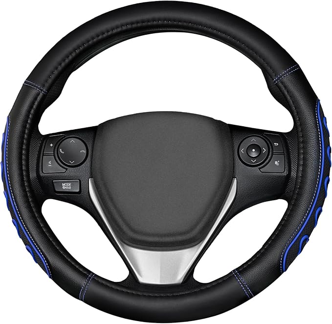 Ventilated Heart-Shaped Steering Wheel Cover with Anti-Slip Leather Grip. Compatible with Ford, Toyota, Honda, Nissan, and Chevrolet Vehicles for 14.5-15.2 inch Round Steering Wheels.