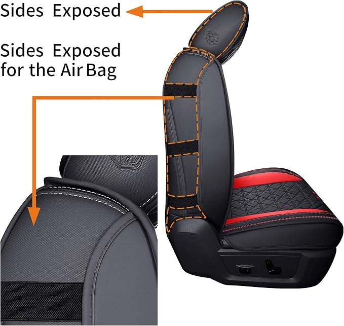 YIERTAI Seat Covers for Dodge RAM Custom Fit 2009-2025 2026 1500/2500/3500HD Big Long Horn Rebel Laramie Tradesman Crew Double Cab Quad Cab Truck Seat Protectors(2 PCS Front only/Black-Red)