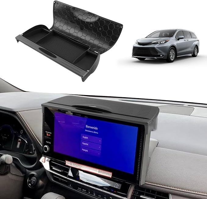 ECOZEN 2026 Sienna Dash Organizer Tray - Upgraded Flip-Top Behind Screen Organizer For 2025-2026 Sienna(XLE/XSE/Woodland Edition/Limited/Platinum) Accessories - Dashboard Storage Behind Screen Tray