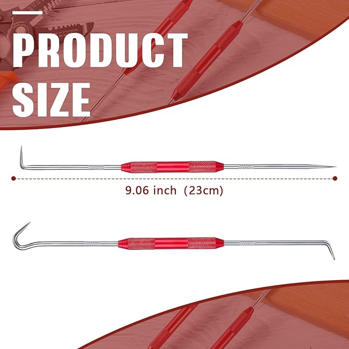 Hotop 4 Pcs Hook and Pick Set Double Pointed Scribe Car Auto Oil Metal Pick O Ring Seal Puller Hooked Scriber Marking Tools for Carpenter Machinists Technicians, 9.06 Inches
