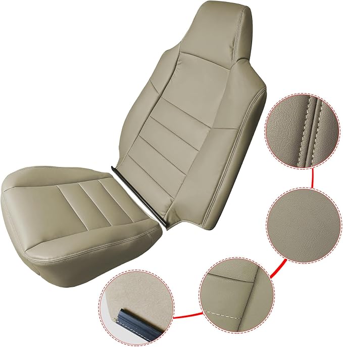 Car Seat Covers Bottom & Top Leather Seat Covers Front Seats Cover Tan Fit for Ford F-250 F-350 Super Duty 2002 2003 2004 2005 2006 2007 Driver and Passenger Leather Seat Covers Replacement