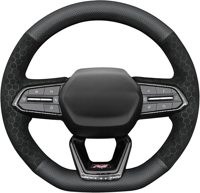 MEWANT DIY Perforated Genuine Leather Embossed Athsuede Steering Wheel Cover for Chevy Equinox RS Silverado EV RST 2025