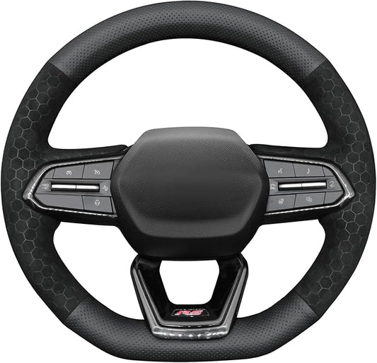 MEWANT DIY Perforated Genuine Leather Embossed Athsuede Steering Wheel Cover for Chevy Equinox RS Silverado EV RST 2025