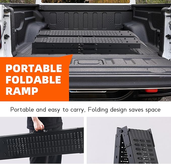 72.5" Heavy Duty Folding Loading Ramps with Sandblasted Finish, 1500lb Capacity, Ideal for Motorcycles, Lawn Mowers, ATVs, UTVs, and More – Pack of 2 with Safety Straps and Gloves