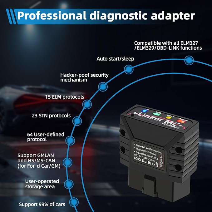 VGATE vLinker MC+ OBDII Bluetooth Adapter Car Wireless OBD2 Scanner All Systems Diagnostic Scan Tool and Code Reader Clear Faults Hacker-Proof for iOS, Android &Windowns