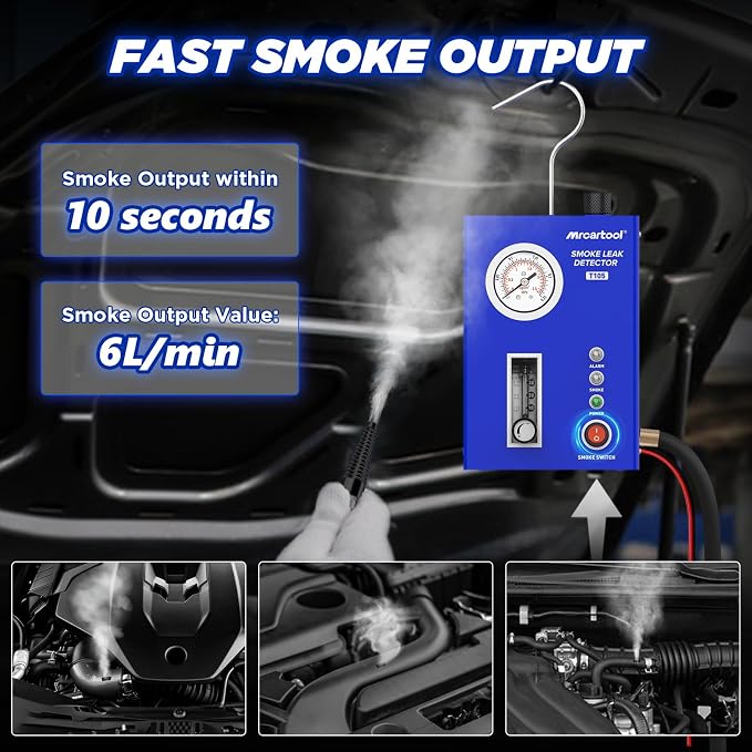 T105 Automotive Smoke Machine Leak Detector, Smoke Tester with Built-in Air Pump and Pressure Gauge, Vacuum Diagnostic Detector Tools Kit for 12V DC Cars