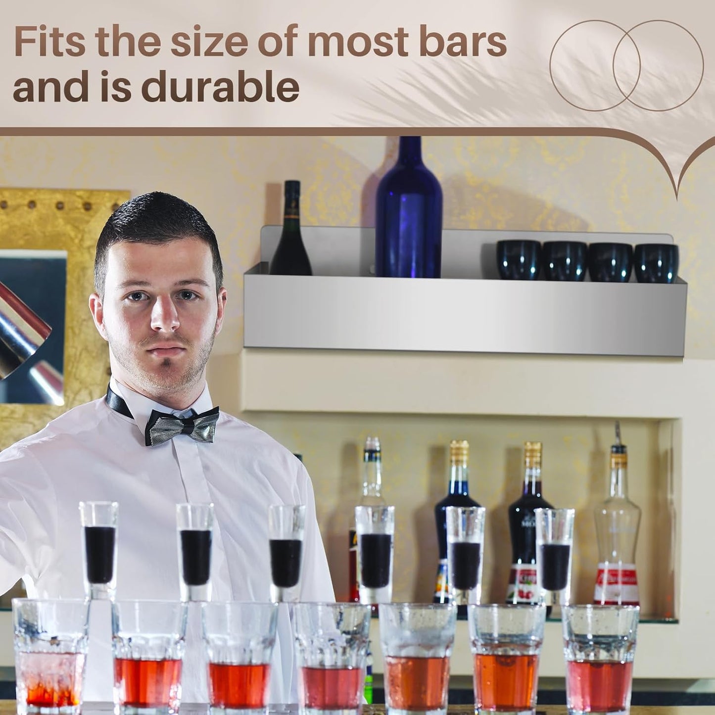 Tanlade 2 Pieces 32 Inch Single Speed Rail Stainless Steel Liquor Bottle Holder Wall Mounted Spray Bottle Rack Drink Rail Shelf for Bars, Silver