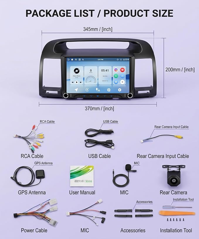 Rimoody 4G+128G Android 15 Car Stereo for Toyota Camry 2000-2006, 9 Inch Incell Touchscreen with Physical Buttons, Wireless CarPlay Android Auto GPS Bluetooth 5G-WiFi EQ SWC Type-C Backup Camera