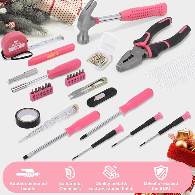 82-Piece Automotive and Household Tool Set - Tape Measure, Screwdrivers, Hammer, Pliers, Hexagon, Batch Head, Repair Hand Tools Perfect for Car Enthusiasts and DIY Home Repair