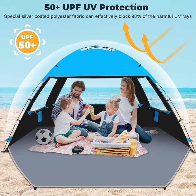Venustas Beach Tent Sun Shelter for 3/4/6/8 Person, UPF 50+ UV Protection Beach Canopy, Lightweight and Easy Setup Cabana, Portable Shade Tent