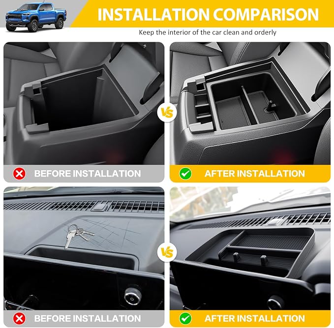 2PCS Center Console Organizer for 2023-2025 Chevy Chevrolet Colorado/GMC Canyon Armrest Tray and Dashboard Insert Storage Box for 2023 2024 2025 Colorado/Canyon Accessories