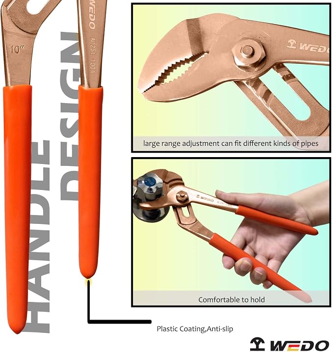 WEDO 12" Groove Joint Pliers,Tongue-and-Groove Pliers,Beryllium Copper,Non-magnetic,Length 300mm,Max jaw opening 55mm,DIN Standard, BAM & FM Certificate