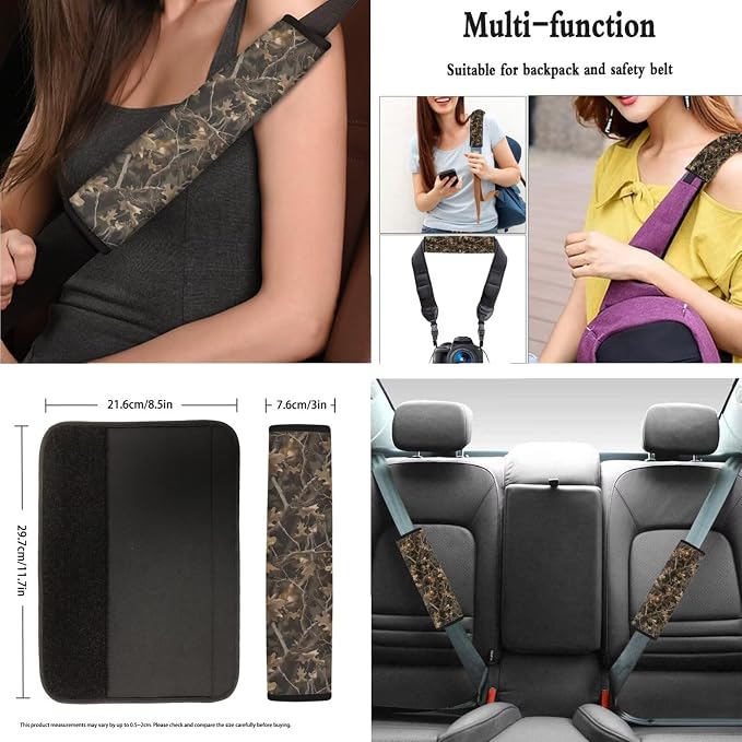 AFPANQZ Car Seat Covers Full Set 11 Packs with Branch Print Steering Wheel Cover + Safety Seat Belt Pads + Car Cup Holder Coaster + Handrake Cover + Gear Shift Knob Cushion