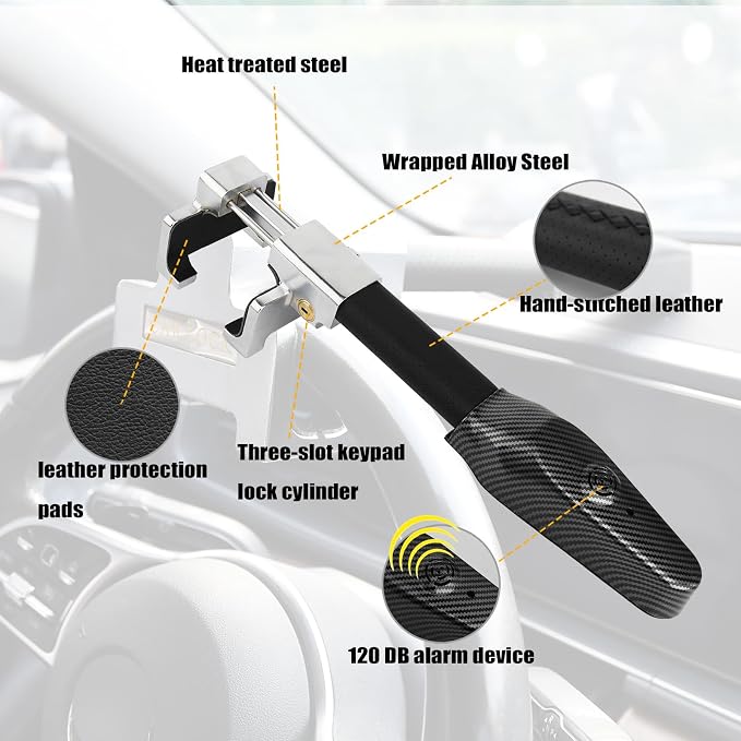 Steering Wheel Lock with Alarm,Steering Lock,Heavy Duty Car Anti-Theft Device Security Device Car Lock Universal Fit for Vehicle Truck Van SUV Car Security with 2 Keys