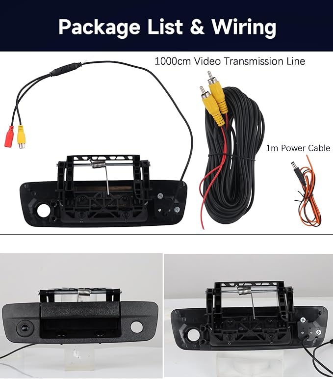 METEESER Car Rear View Backup Reversing Camera Night Vision Pull Handle for RAM 1500 2500 3500 2009-2017（RCA Connector）