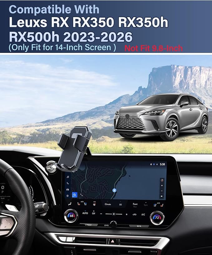 PZK Car Phone Holder for 2023 2024 2025 2026 Lexus RX RX350 / RX350h / RX500h Accessories 14-Inch Screen Fixed Clip, Auto Lock Car Mount, 360° Rotation Fit iPhone & 4.0-7.0'' Smartphones Phone Cradles