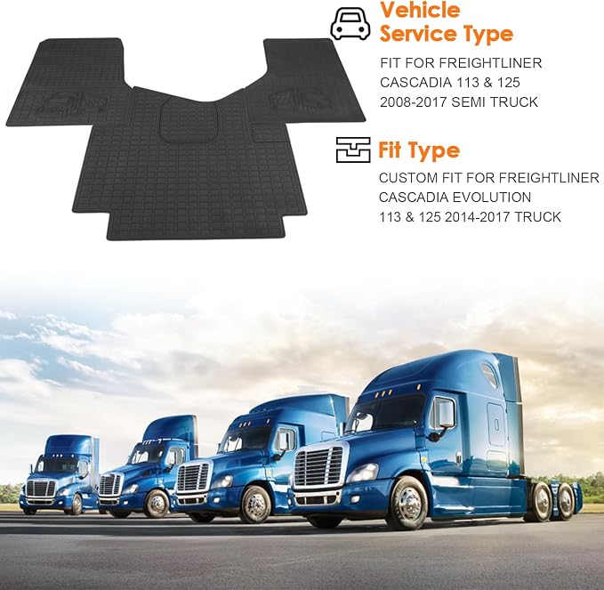 Floor Mats Fit for Freightliner Cascadia 2008-2017 | Heavy Duty Truck Floor Liners | All-Weather Rubber Cargo Mats | Freightliner Cascadia Interior Accessories | 3-Pcs Set