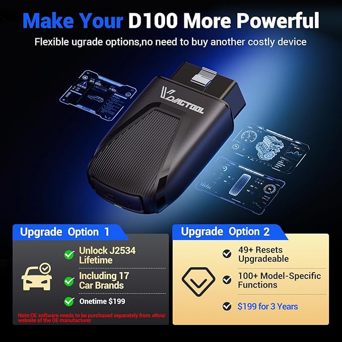 OBD2 Scanner Bluetooth Vdiagtool D100, Bidirectional Scan Tool Wireless - Full System Diagnostic With 17 Resets, Lifetime Updates Crank Sensor Throttle EPB Relearn Car Code Reader for iPhone & Android