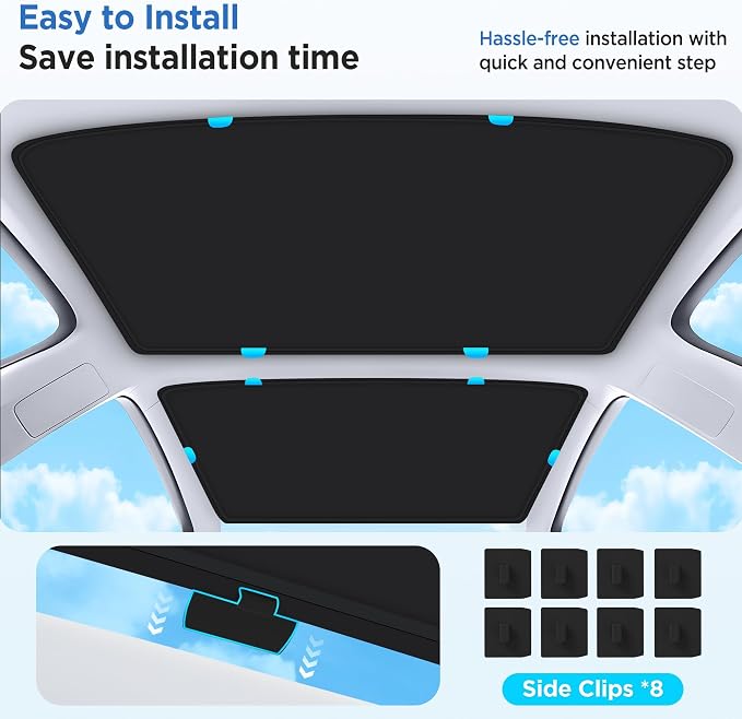 2026 Upgrade Sunshade Roof for Tesla Model 3 Highland 2022-2026 [No-Gap/Sag-Free] Heat Insulation Glass Roof Sunshade Sunroof for Tesla Model 3 Accessories 2026 2025 2024 202 2022 Black