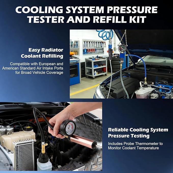 31PCS Coolant Pressure Tester Kit, Radiator Pressure Tester and Vacuum Refill Kit for Automotive Cooling System, Includes 23 Adapters