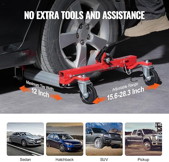 VEVOR Wheel Dolly, Max Capacity 1500 Lbs Car Dolly, Car Jack Dolly Lifter with Wheels, Heavy Duty Vehicle Positioning Ratchet Tire Jack, for Vehicle Car Auto Repair Moving