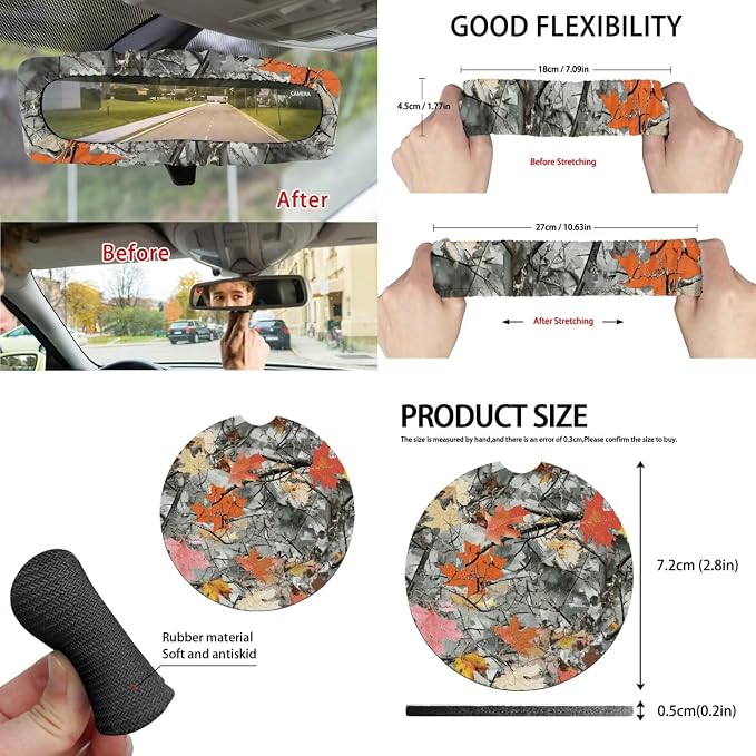 Camo Maple Leaf 15Pcs Car Seat Cover Full Set Car Steering Wheel Cover Seat Belt Cover Trash Bin Front Rear View Mirror Car Cup Holder Keychain