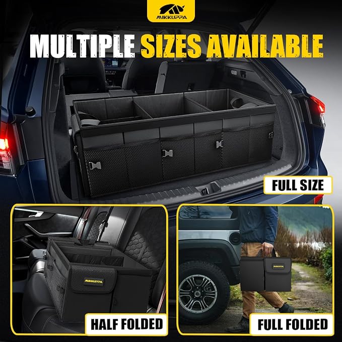 MIKKUPPA Car Trunk Organizer with Cooler - 95L Collapsible Trunk Organizer with Lid, Trunk Storage Organizers for SUV Truck Van with Adjustable Straps and Non Slip Bottom (Black, XX-Large with Cooler)