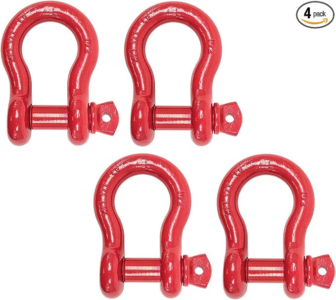 Mytee Products (4 Pack 1-1/2" Anchor Shackle Forged Carbon Steel w/Alloy Screw Pin WLL # 17 Tons (34,000 lbs)|Double Rust Protection Heavy Duty D Ring Shackle for Towing, Rigging & Vehicle Recovery