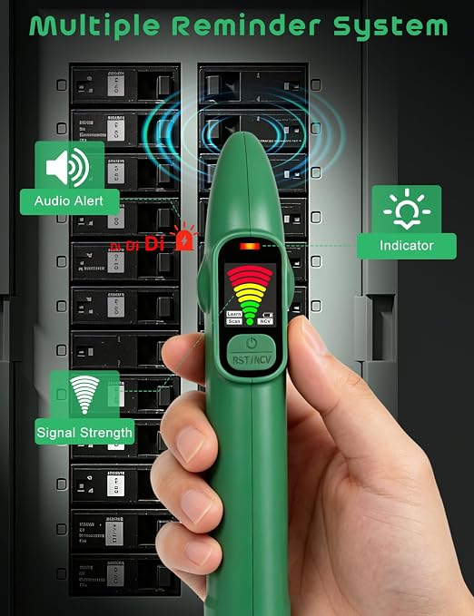 SQECH Circuit Breaker Finder Tool Kit GFCI Outlet Tester NCV Detector for 90-135V AC Electrical Circuit Tracer with Dual LCD Display Adapter Storage Bag Batteries Screwdriver