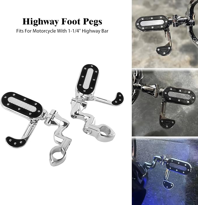 Motorcycle Highway Pegs with Flip-out Heel Rests Fit for Harley Touring Road Glide Street Glide Road King Electra Glide Sportster, Highway 1.25" Engine Guard Foot Pegs Chrome