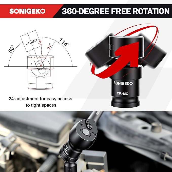 20-Piece 3/8" Drive Impact Swivel Socket Set, CR-Mo, Metric Universal Joint Socket 8mm-22mm, 6-Point, Comes with Extension Bars, Universal Joint, 1/2" to 3/8" & 1/4" to 3/8" Reducer Adapters