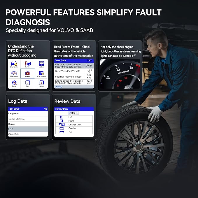 iCarsoft OBD2 Scanner for Volvo/Saab, VOL V1.0 All Systems in-Depth Diagnostic Tool, Oil Reset/SAS Reset/Live Data, Code Reader Scan Tool, CAN-FD Supported -Lifetime Free Updates