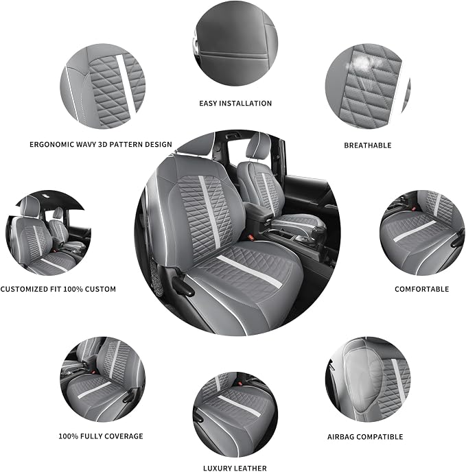 Car Seat Covers Fit for Toyota Tacoma 2016-2023 3rd Gen Double & Crew Cab SR SR5 Limited TRD Sport/Pro/Off Road Full Set,Waterproof Breathable Leather Full Coverage (Grey White)