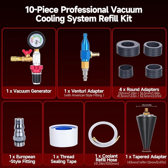 BILITOOLS 10-Piece Coolant Vacuum Refill Kit,Quick Airlift Coolant Refill Tool for Most Vehicles