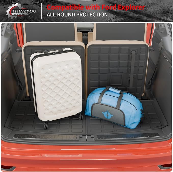 Cargo Mat Compatible with 2020-2025 2026 Ford Explorer Trunk Mat Cargo Liner Seat Back Cover Protector TPE All Weather Trunk Liner 2025 Explorer Accessories (Trunk Mat with Backrest Mats)