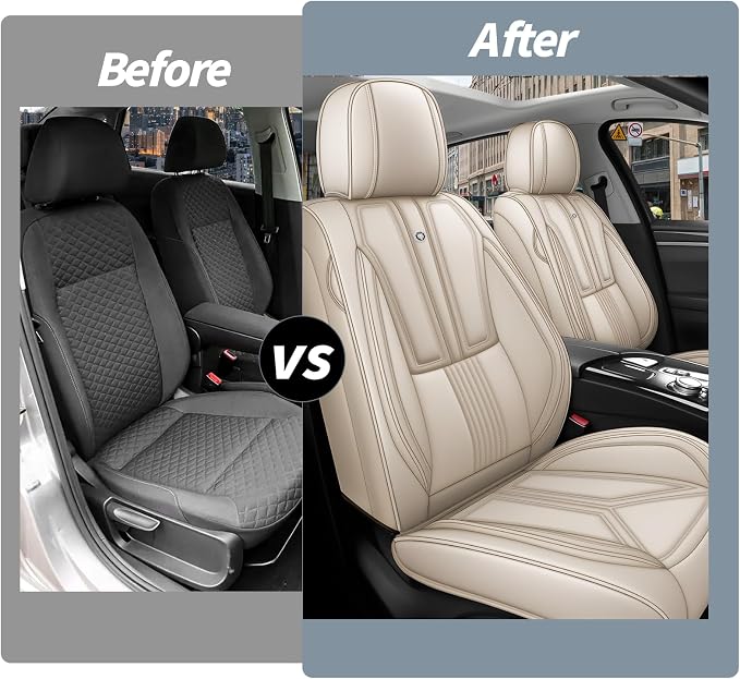 Arazi Fit for 90% of Mercedes-Benz Seat Covers, 360° Full Wrap Original Seat Cover, Waterproof Nappa Leather Seat Covers with Big Space Storage Pocket Seat Protector（2 Seats Standard, Beige）