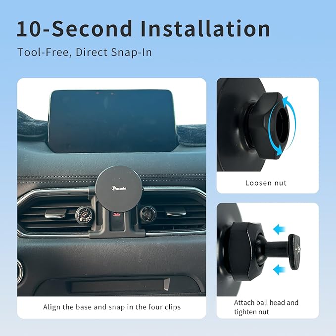Car Phone Mount for Mazda CX5 CX-5 2017–2026, Vehicle-Specific Magnetic Car Phone Holder, MagSafe Compatible with Metal Ring, 360° Rotating Adjustable Hands-Free Cell Phone Mount
