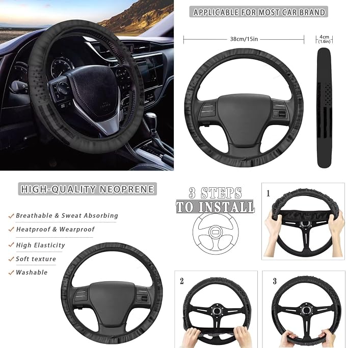 Howilath Black American Flag Car Seat Cushion Cover Interior Accessories with Steering Wheel Pads/Seat Belt Cushion/Keychains/Cup 13 Piece Auto Accessories Universal Fit All Seasons