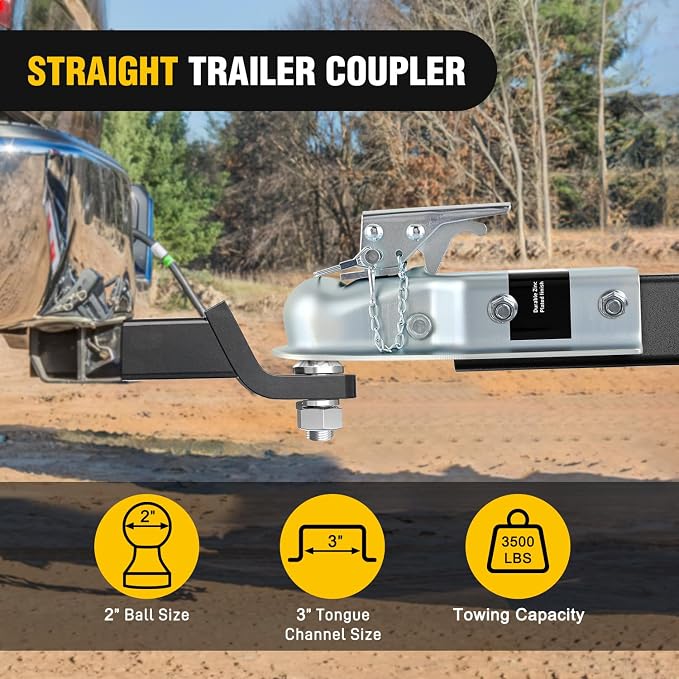 Nilight Straight Trailer Coupler with Security Latch&Chain for 2-Inch Hitch Ball, 3-Inch Channel,3500 LBS,Heavy Duty Trailler Tongue Coupler for Station Wagon, Truck, Bolted & Welded Installation
