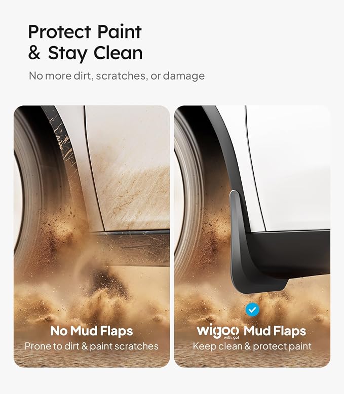 Wigoo 2026 New Tesla Model 3 Accessories Mud Flaps [Stay Clean, Protect Paint] All Weather Splash Guards with Install Kit, for Model 3 2024 2025 2026 Highland, Upgraded Version, Black (Set of 4)