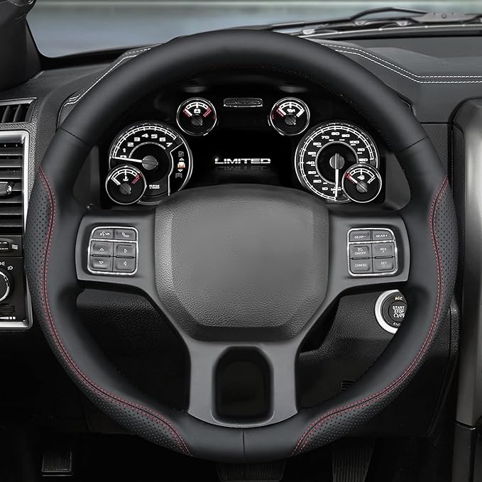 MEWANT Hand Stitch Steering Wheel Cover for Dodge RAM 1500 2012-2018 1500 Classic 2500 Black Faux Leather Steering Wrap