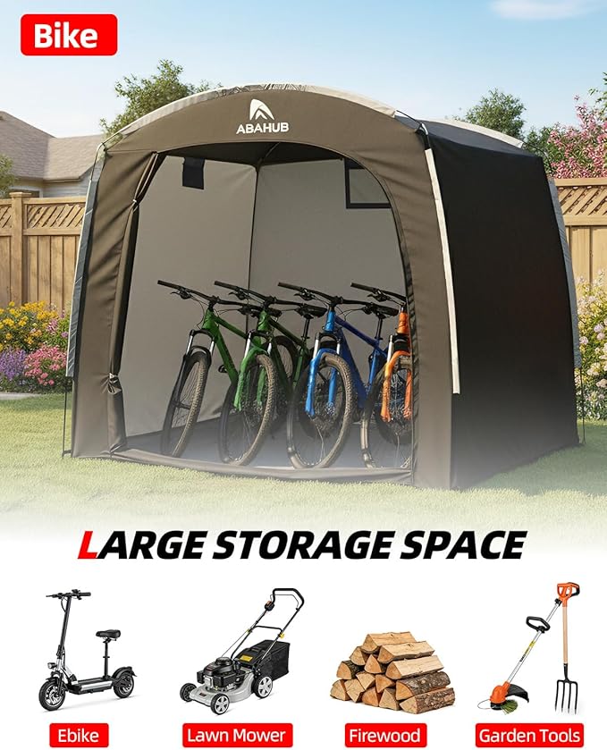 Abahub Portable Bike Storage Shed Tent, 86.7" × 59" × 67", Outdoor Silver-Coated Bicycle Shelter, PU4000 Waterproof 210D Oxford Fabric