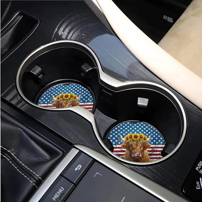 BIGCARJOB Highland Cow Print Car Seat Cover Set for Front and Rear,15 Pcs Sunflower Car Seat Interior Accessories Full Set with Seat Belt Pads,Car Seat Head Rest Protective Cover,Auto Garbage Bag