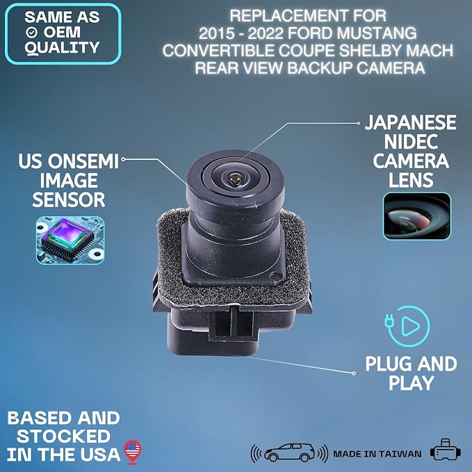 Backup Camera Replaces for 2015-2023 Ford Mustang Coupe/Convertible | 2021-2023 Mustang Mach | 2016-2020 Shelby GT350 Mustang | 2020-2022 Shelby GT500 Mustang OE Part # FR3Z-19G490-A FR3T-19G490-AE