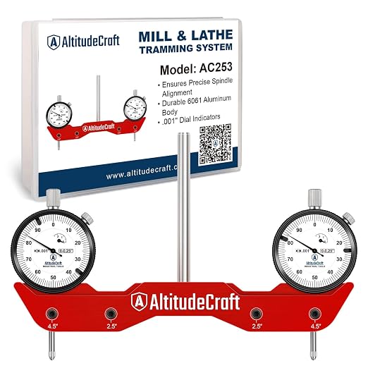 Mill Tramming Tool with Dual 0.001 Inch Dial Indicators for Spindle Squaring and Alignment, 1/4 Inch Shank CNC Trammel Gauge for Mini Mills, Shapeoko, Onefinity, Protective Case