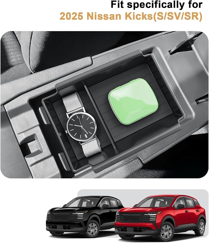 ECOZEN 2026 Kicks Center Console Organizer - For 2025-2026 Nissan Kicks Console Organizer Storage Tray Compatible with 2025 2026 Kicks(S/SV/SR) Accessories Armrest Organizer ABS