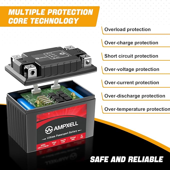 YTZ5S/YTX4L-BS Lithium Motorcycle Battery 12V 2.5Ah 150A Replacement YTX5L-BS Powersport Battery, Motorcycle, ATV, UTV, Moped, 4 Wheeler and Generator Battery etc,Polarity [- +]