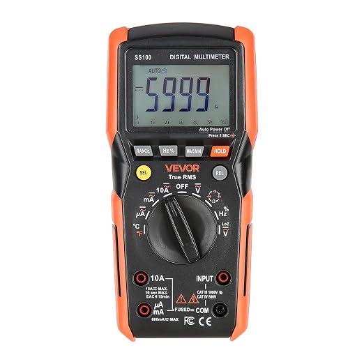 VEVOR Digital Multimeter, 6000-Count TRMS DC/AC Voltmeter Current Tester, Auto-Ranging Multimeter for Current Voltage Resistance Capacitance Temperature Diodes Continuity Low Impedance Measurment